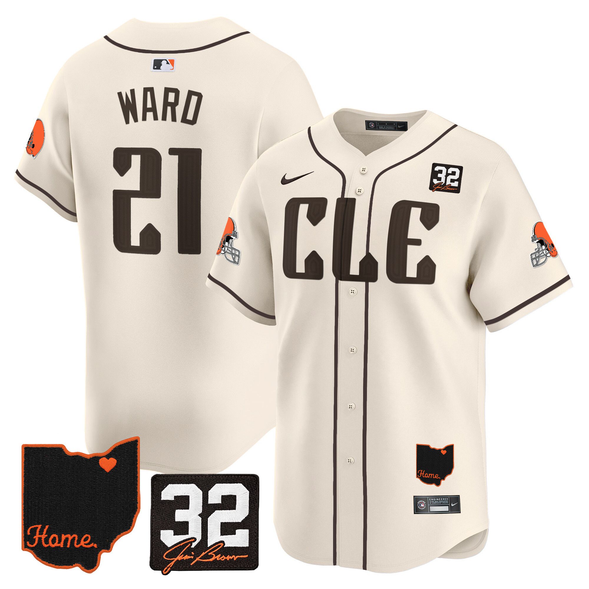 Men Cleveland Browns 21 Ward Cream Home Patch Vapor Premier Limited 2024 Nike NFL Jersey